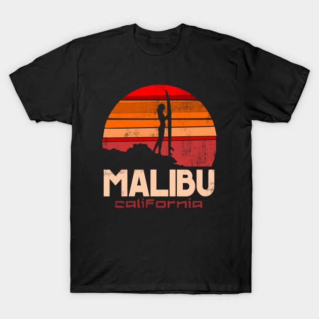 Malibu california surf beach girl sunset T-Shirt by SpaceWiz95